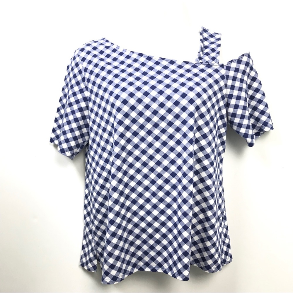 Isaac Mizrahi Top Cut Out Short Sleeve Plaid